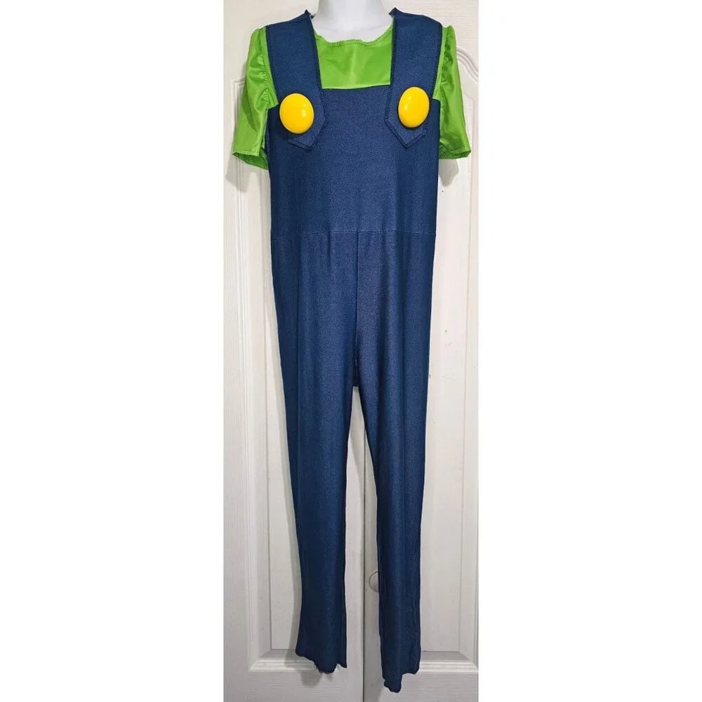 Luigi Costume Girls 7-8 Gloves Hat Jumpsuit Hat Mustache Super Mario Kids Cute